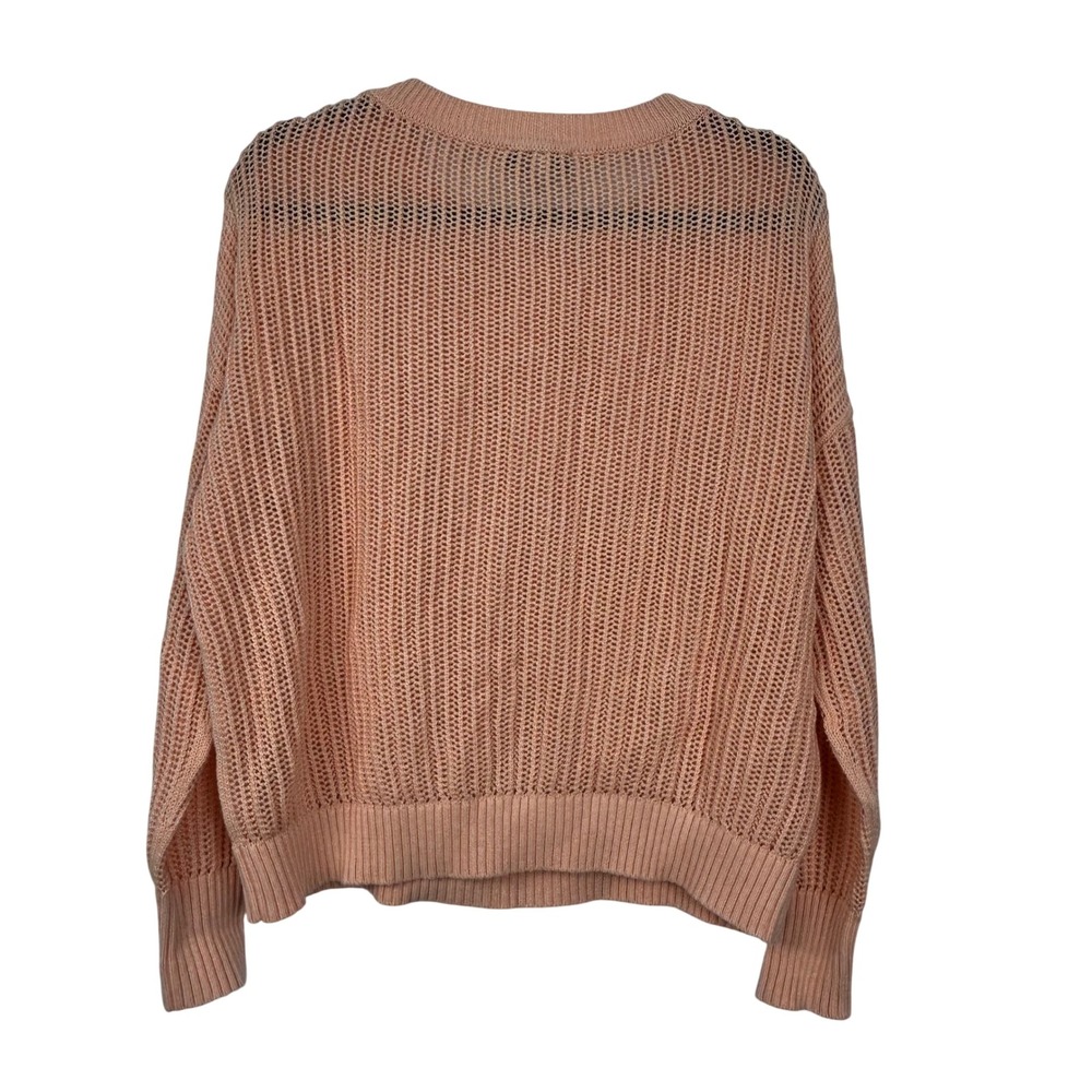 Forte Cashmere Sweater Womens Large Peach Cotton Open Knit Mesh Pullover - Picture 8 of 9